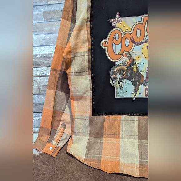 Coors Save A Horse Ride A Cowboy Upcycled Dip Dye Bleach Woven Button Down Shirt - Picture 6 of 15